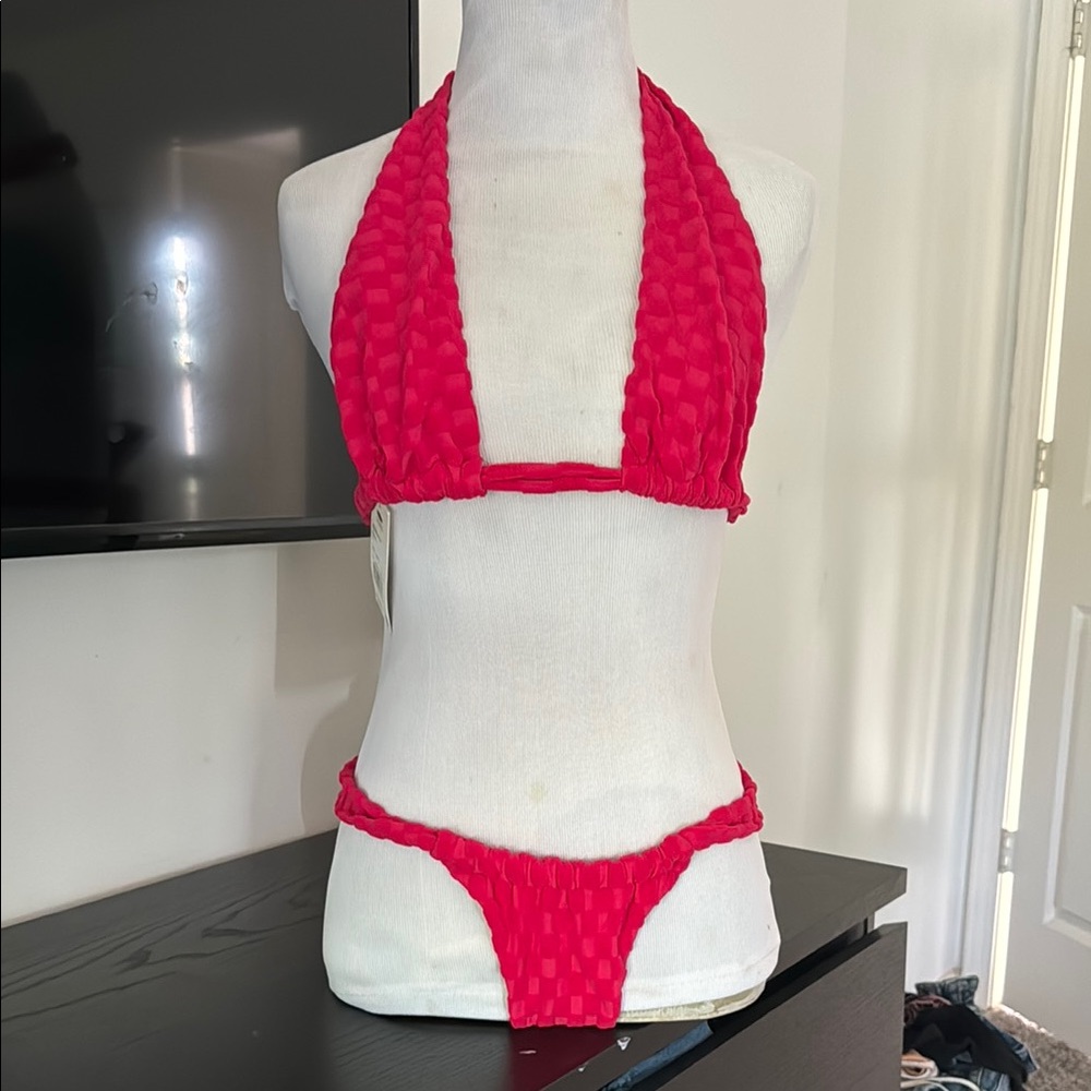 Vibrant Red Textured Bikini Set